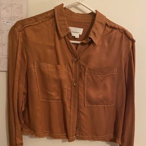 Anthropology cropped button up viscose top copper XS